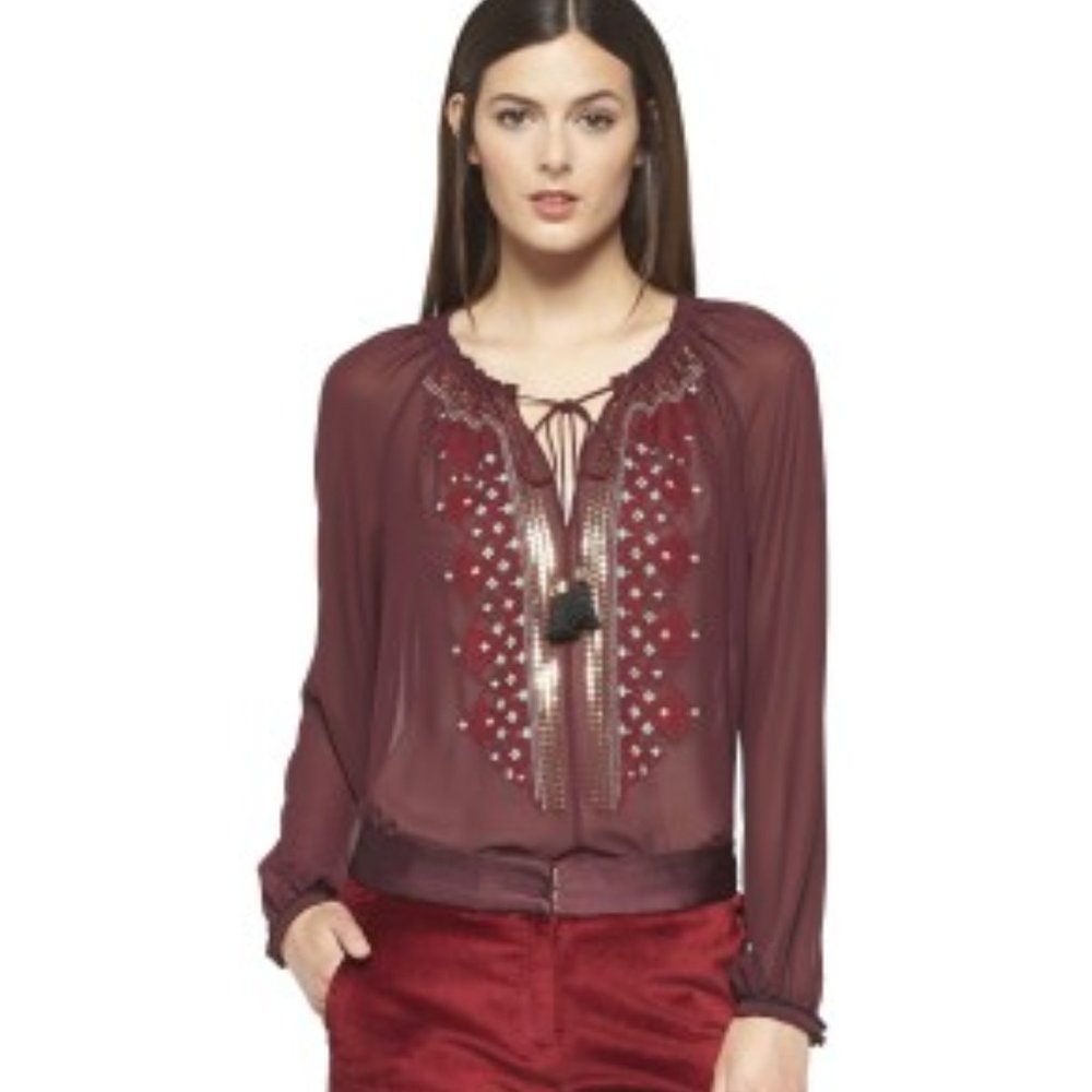 Altuzarra for Target Burgundy Embroidered Blouse